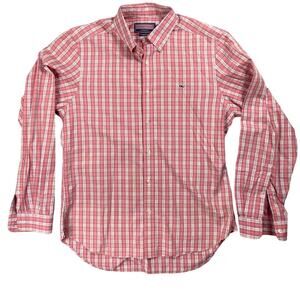 Vineyard Vines Mens Size M Pink Plaid Collegiate Shirt Button Up *Flaw